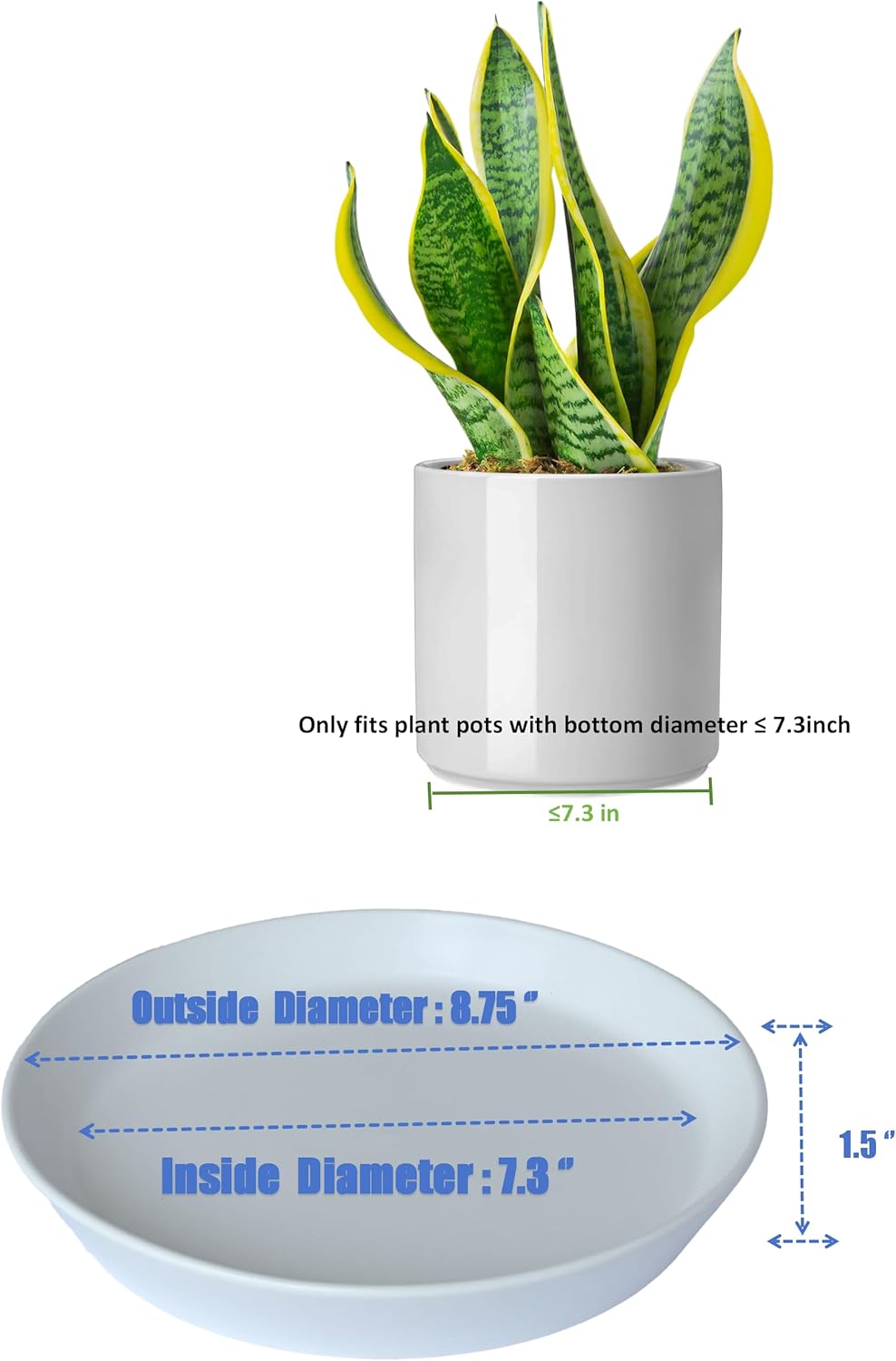 2 Pack 8 Inch Flower Pot Saucers - 9 Inch (8.7 Inch) Ceramic Plant Saucer for Outdoors & Indoors - Glazed Ceramic Plant Pot Trays for Water Drainage - Durable & Stylish Round Plant Tray