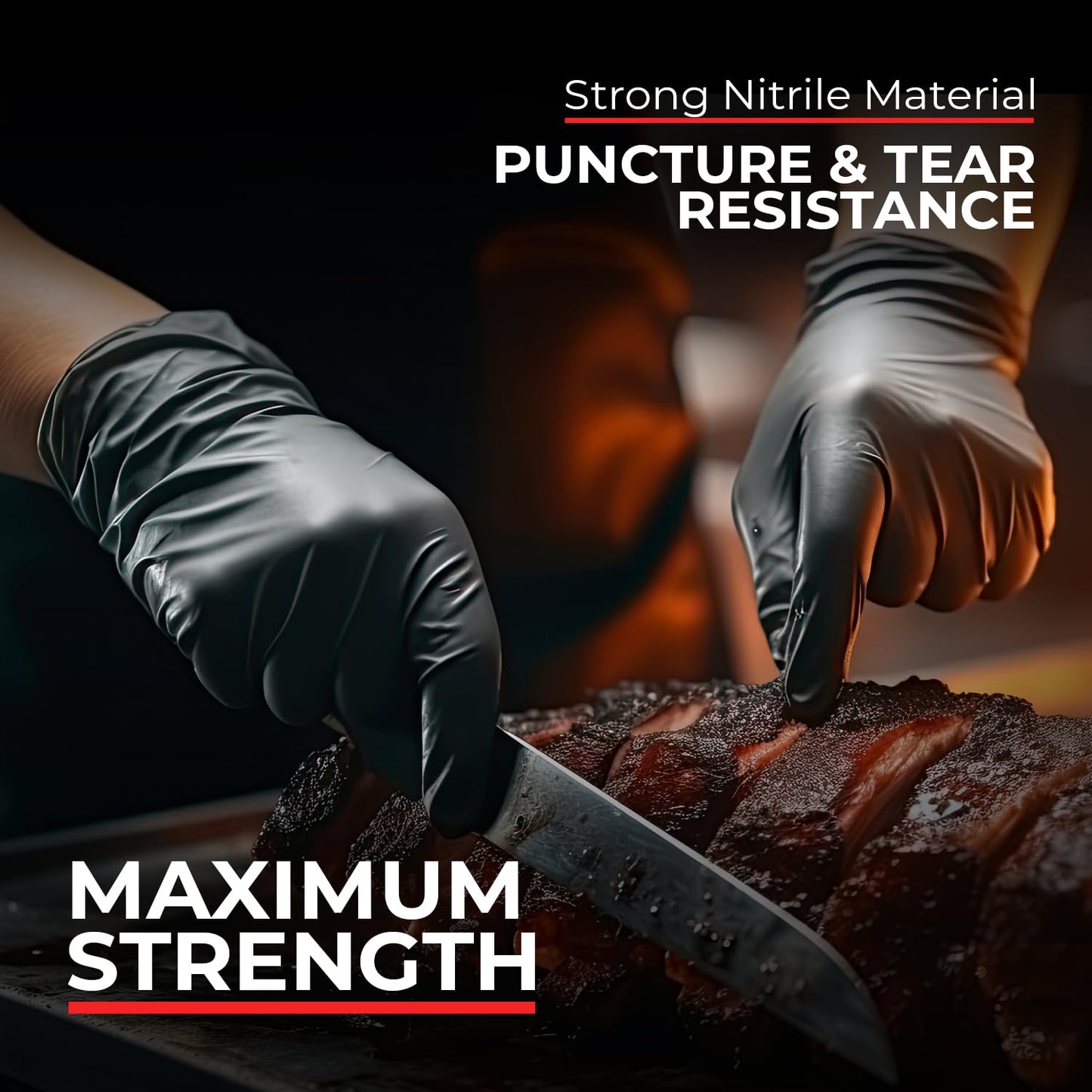 Heavy Duty 6 Mil Black Nitrile Gloves - Disposable, Latex & Powder Free | Mechanic, Food Prep & Tattoo | Rubber Gloves for Cooking, Cleaning & Household | Pack of (100)