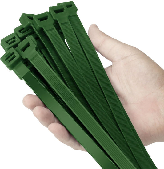 12 inch Garden Green Zip Ties Heavy Duty 100 PCS, 250 LBS Ultra Exclusive Strong Plastic Wire Ties, Large Cable Ties Extra Long Tie Wraps, Indoor and Outdoor UV Resistant