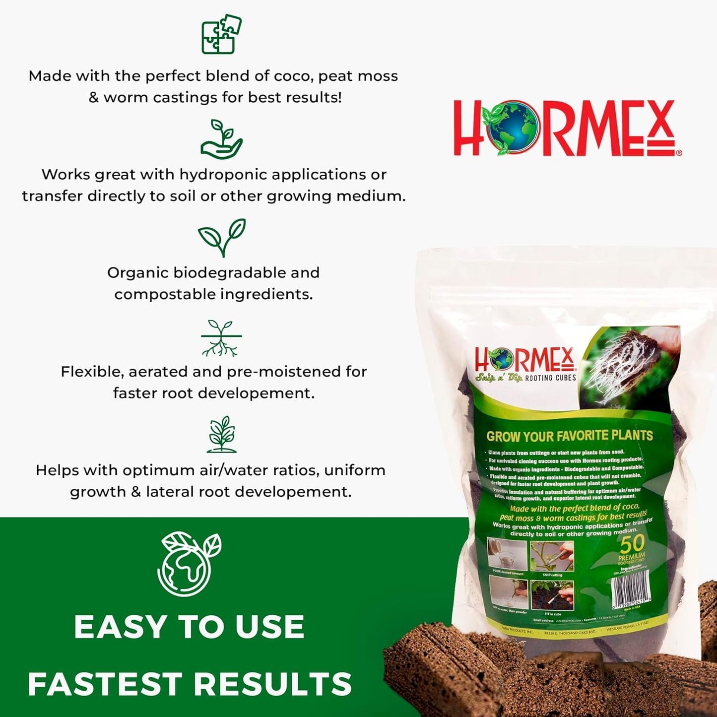 Hormex Rooting Powder #16 & Rooting Cubes Combo - Rooting Hormone for Hardwood Cuttings & Organic Peat Moss Coco Plugs - Fast, Healthy Root Growth for Propagation, Hydroponics, & Seed Starting