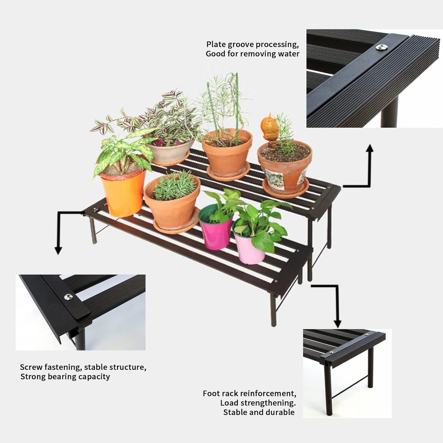 Metal Plant Stand, Rust-proof Aluminum Flower Pot Stand, Plants Display Stands Decoration Racks for Living Room Balconies and Gardens (120 Ebony)