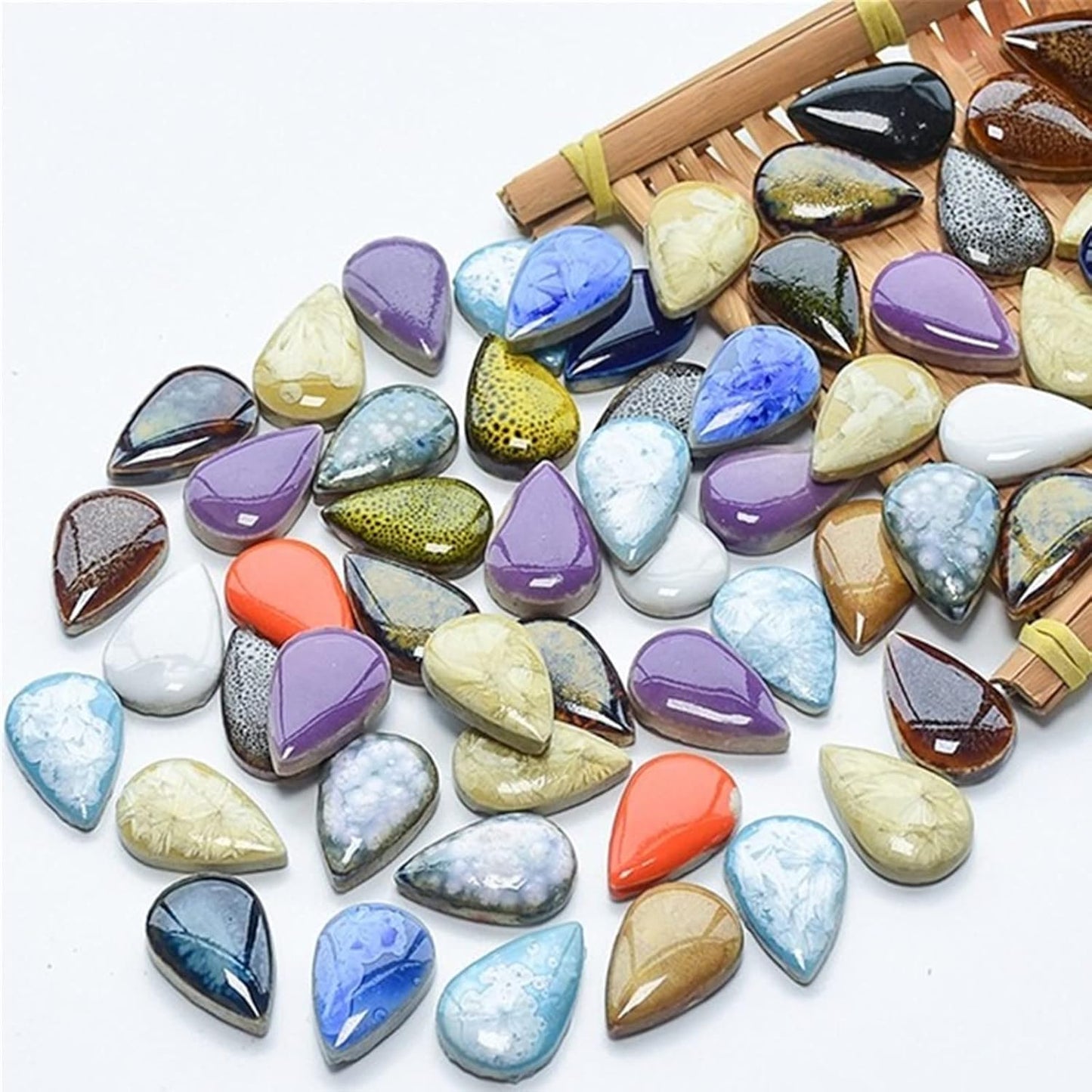 500g/1.1lb Random Color Irregular Ceramics Mosaic Tiles,DIY Making Creative Ceramic Mosaic Tiles for DIY Craft Plates Flowerpots Vases Cups Mosaic Making Supplies (Small Raindrop)