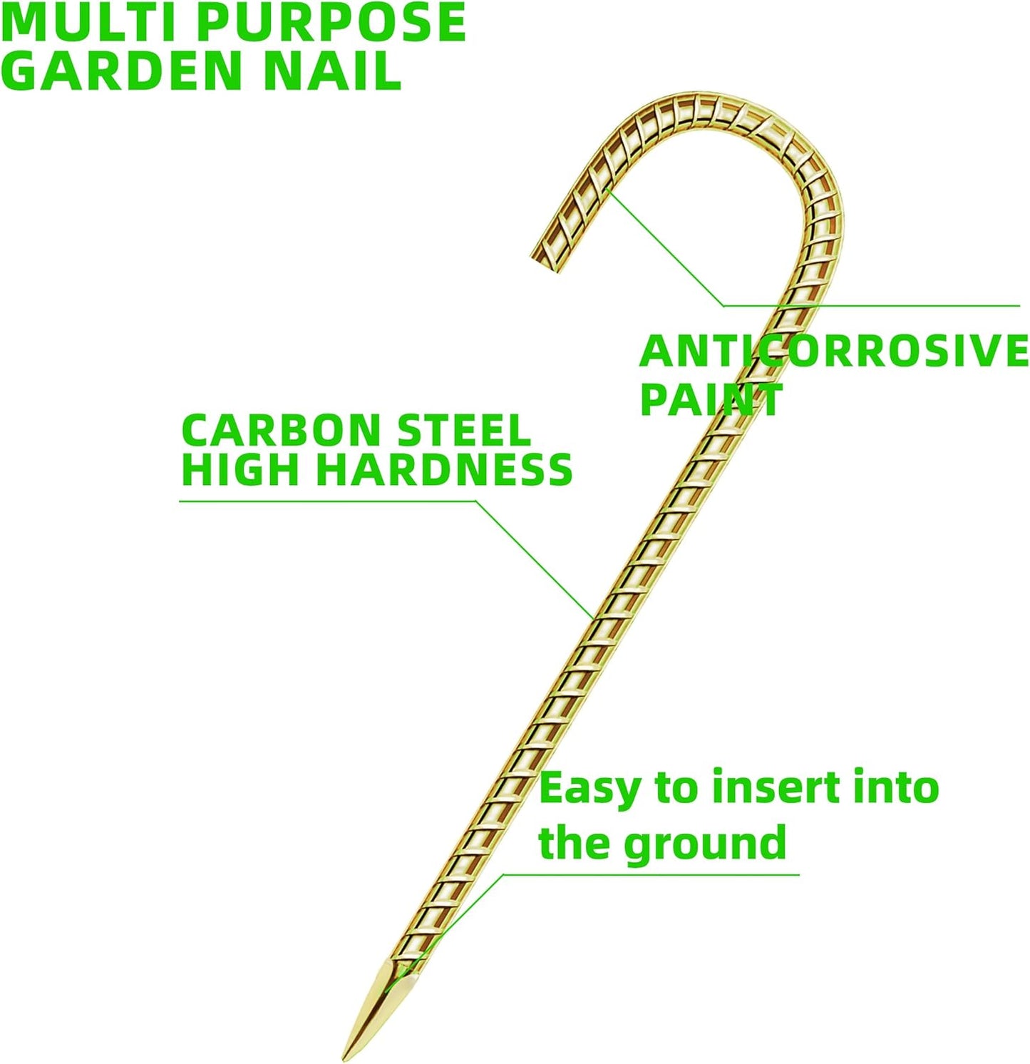 20 Pack 12 Inch Rebar Stakes Anti-Rust Galvanized Steel J Shape Hook Strong Ground Anchors for Tents, Position Kits, Fences, Trampolines Landscape Fabric for Farm Garden