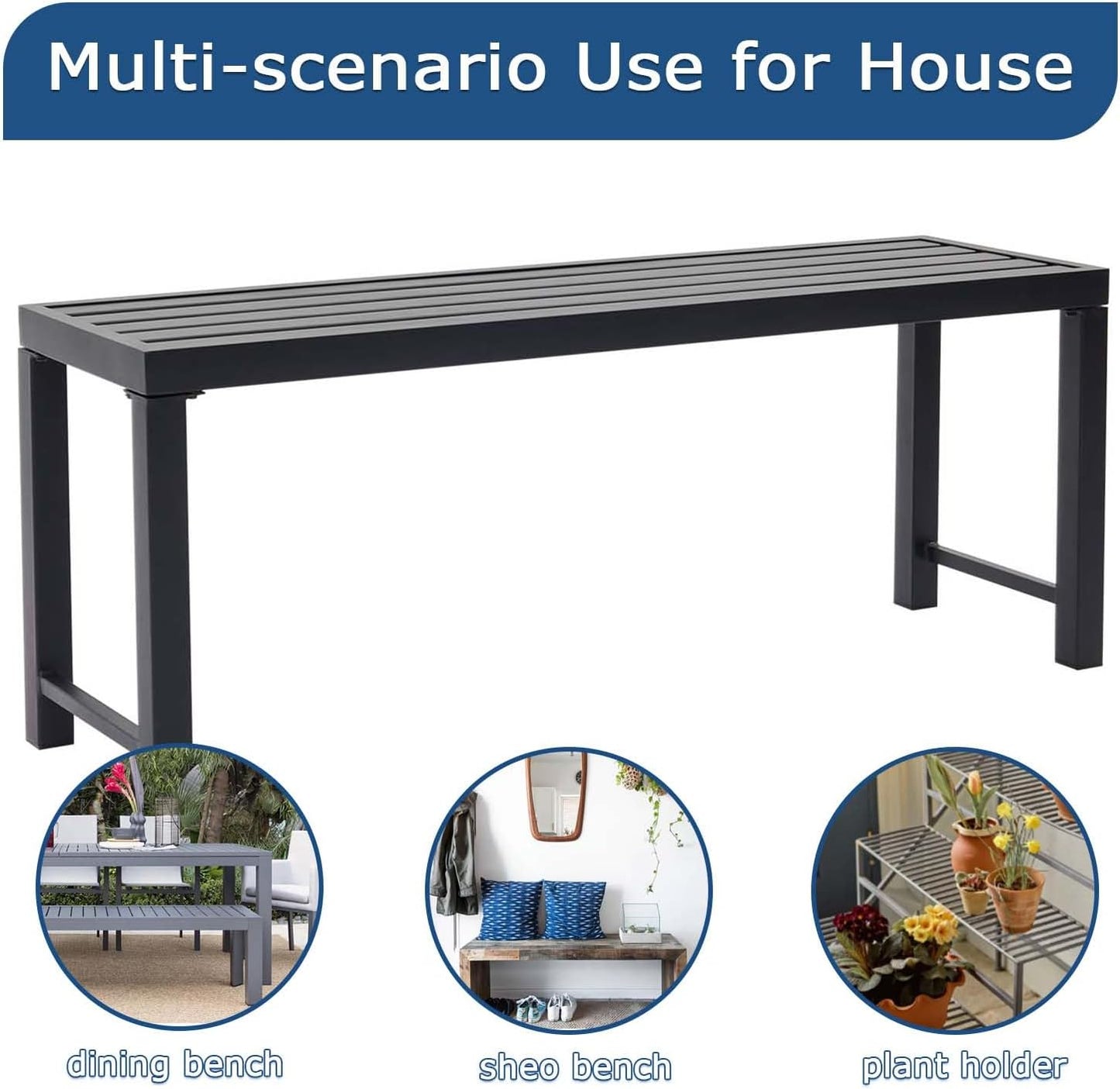 46" Outdoor Metal Backless Bench Set of 2, All-Weather Patio Garden Bench for Backyard, Porch, or Lawn, Durable Steel Bench for Outdoor Spaces, Black