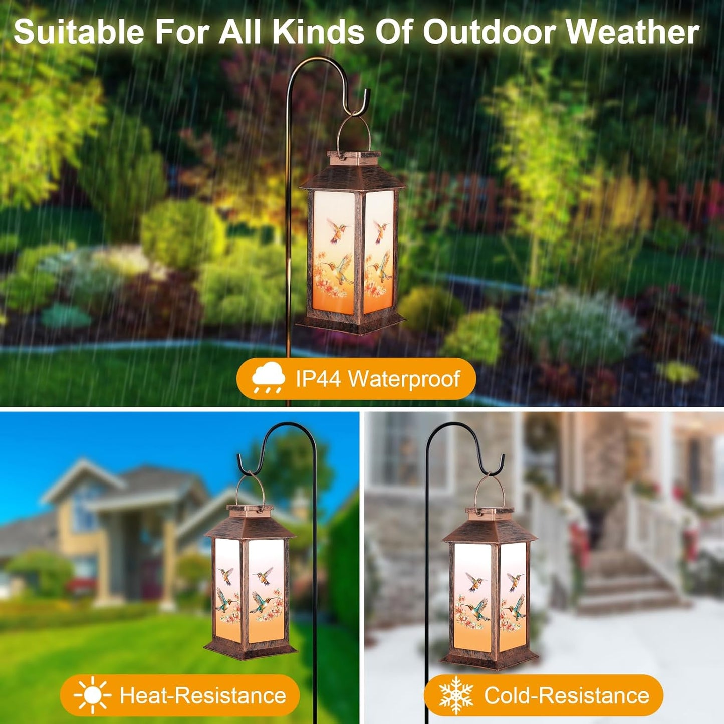 Solar Lantern Outdoor Waterproof Hummingbird Garden Decor Birthday Gifts for Women Mom and Grandma Solar LED Plastic Decorative Hanging Light for Yard(Hummingbird )