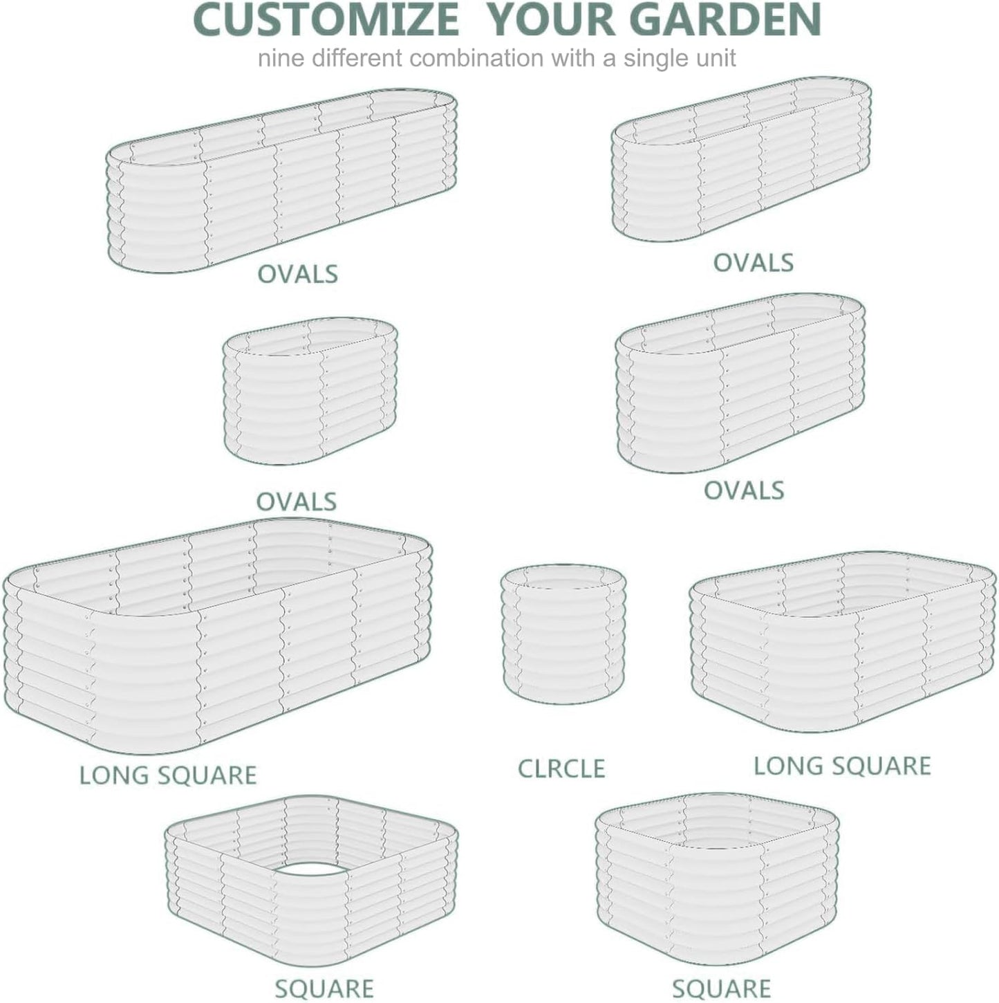 2Pcs 17" Tall Raised Galvanized Steel Garden Bed 8×2 ft Modular Planter for Gardening, Vegetables, Flowers Tall Oval Galvanized Metal 9-in-1 Raised Garden Beds Outdoor (Ivory White)