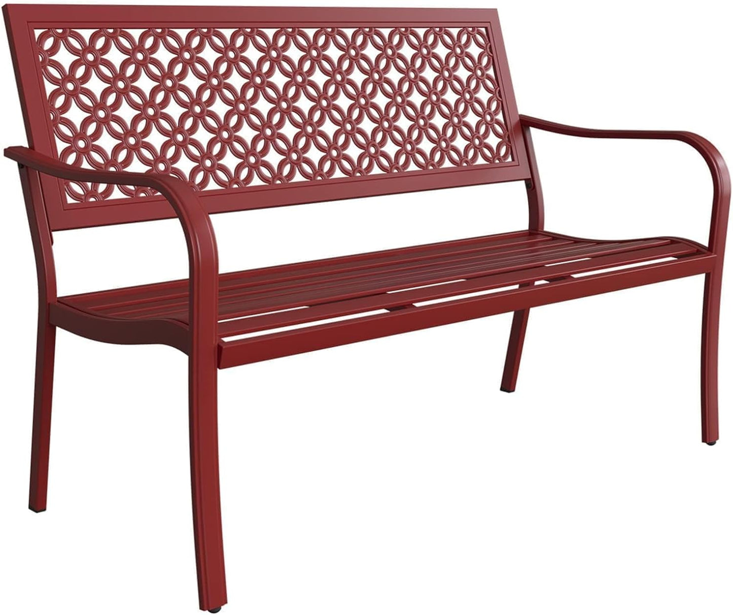 Grand patio Garden Bench, Outdoor Benches with Anti-Rust Metal Powder Coated Frame, Patio Bench for Front Porch Park Outside Furniture Decor, Cherry Red