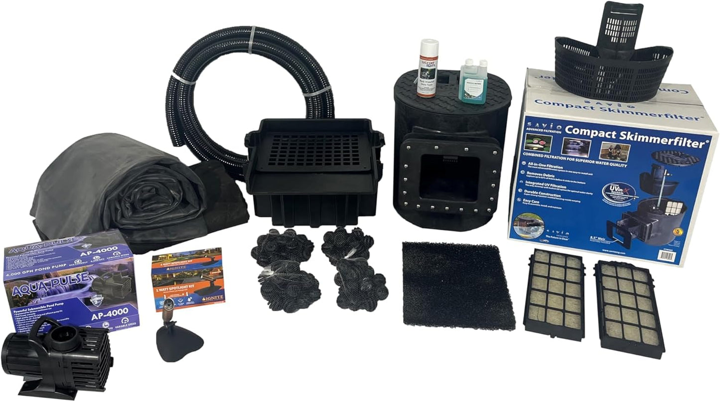 HALF OFF PONDS Savio Select 4,000 GPH Submersible Pump Pond Kit with 10' x 15' EPDM Rubber Pond Liner for Water Garden & Koi Pond