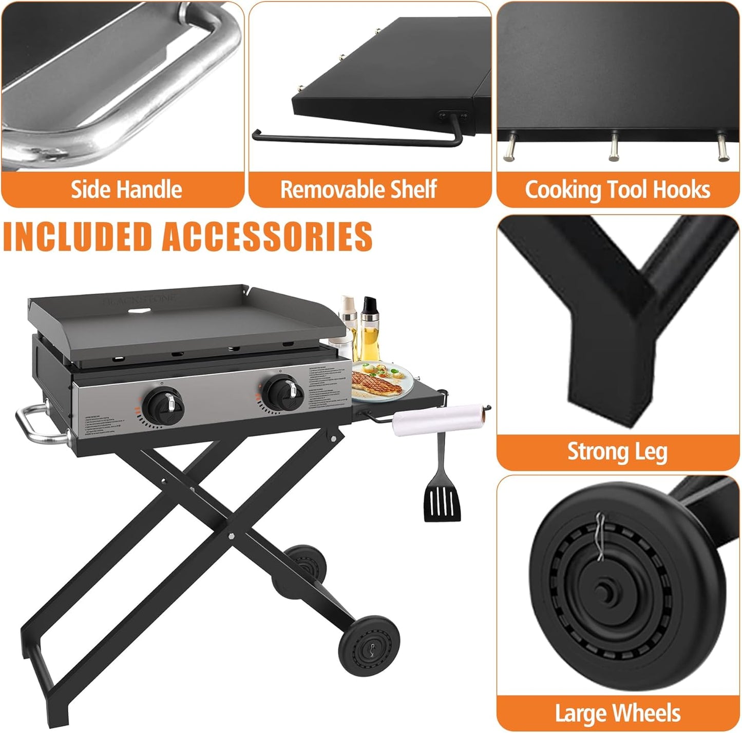 KEESHA Foldable Grill Stand for Blackstone 22'' and 17'' Griddle 1814 1971 1832 1666 1840, Portable Grill Cart Table for Outdoor and Indoor with Wheels