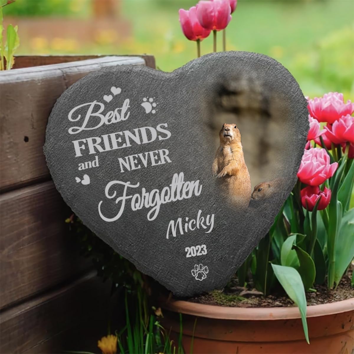 Custom Image Garden Stones Personalize with 10 Templates Name Date, Desgin Heart Shaped Memorial Stones Cemetery Stones 6x6 for Loss of Lover,Memorial Gifts and Special Day Gifts