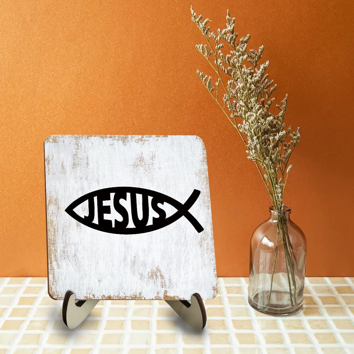 Inspirational Wood Sign Rustic Desk Decor Home Bedroom Office Decor Work Table Desk Accessories Decorative Christian Religious Bible Verse Faith Decorations Office Supplies for Desk Cubicle Decor