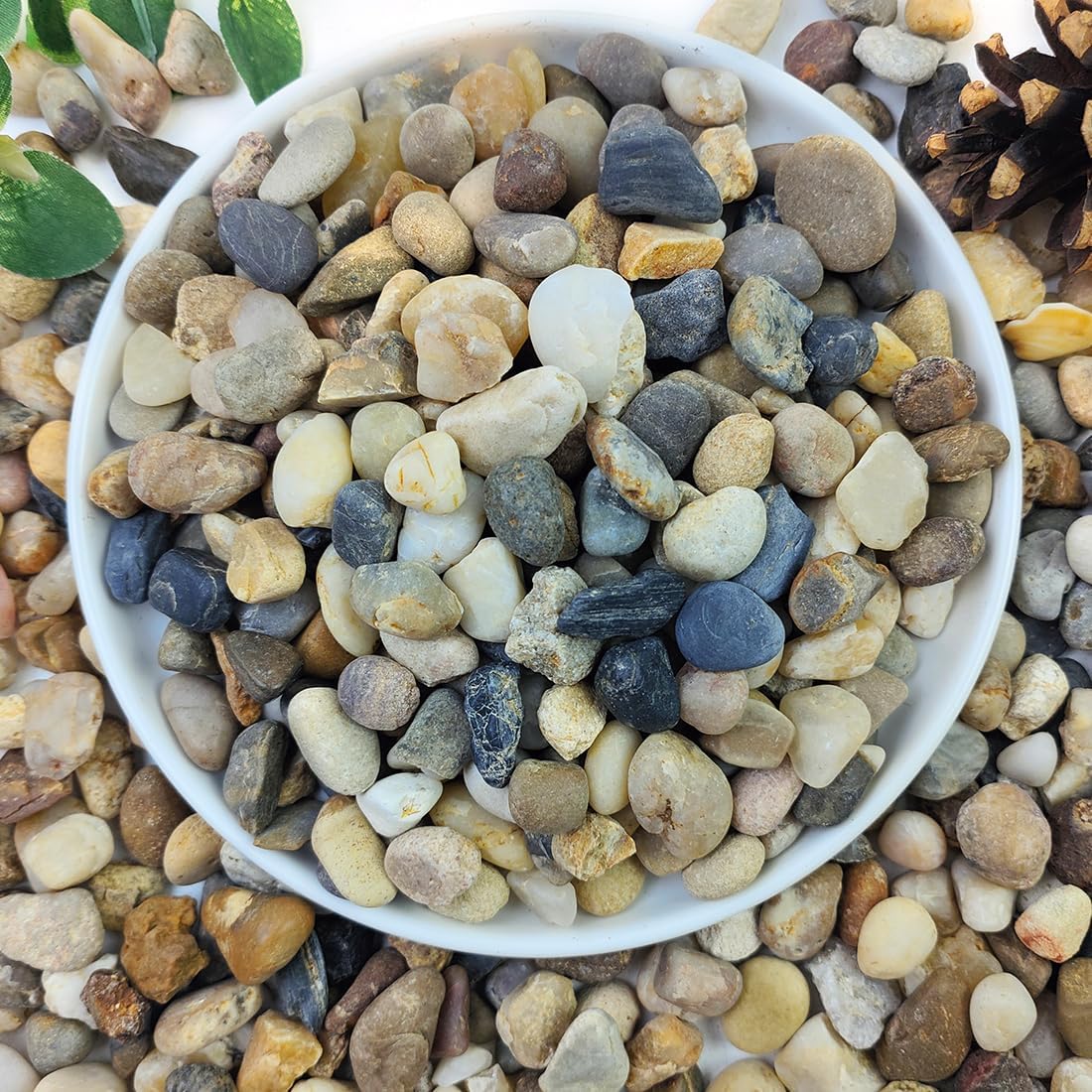 5lbs Natural River Rocks for Plants, 3/8" Aquarium Gravel Decorative Polished Mixed Pebbles for Fish Tank, Gardening, Flower Pots, Vase Fillers, Indoor Water Fountains, Landscaping