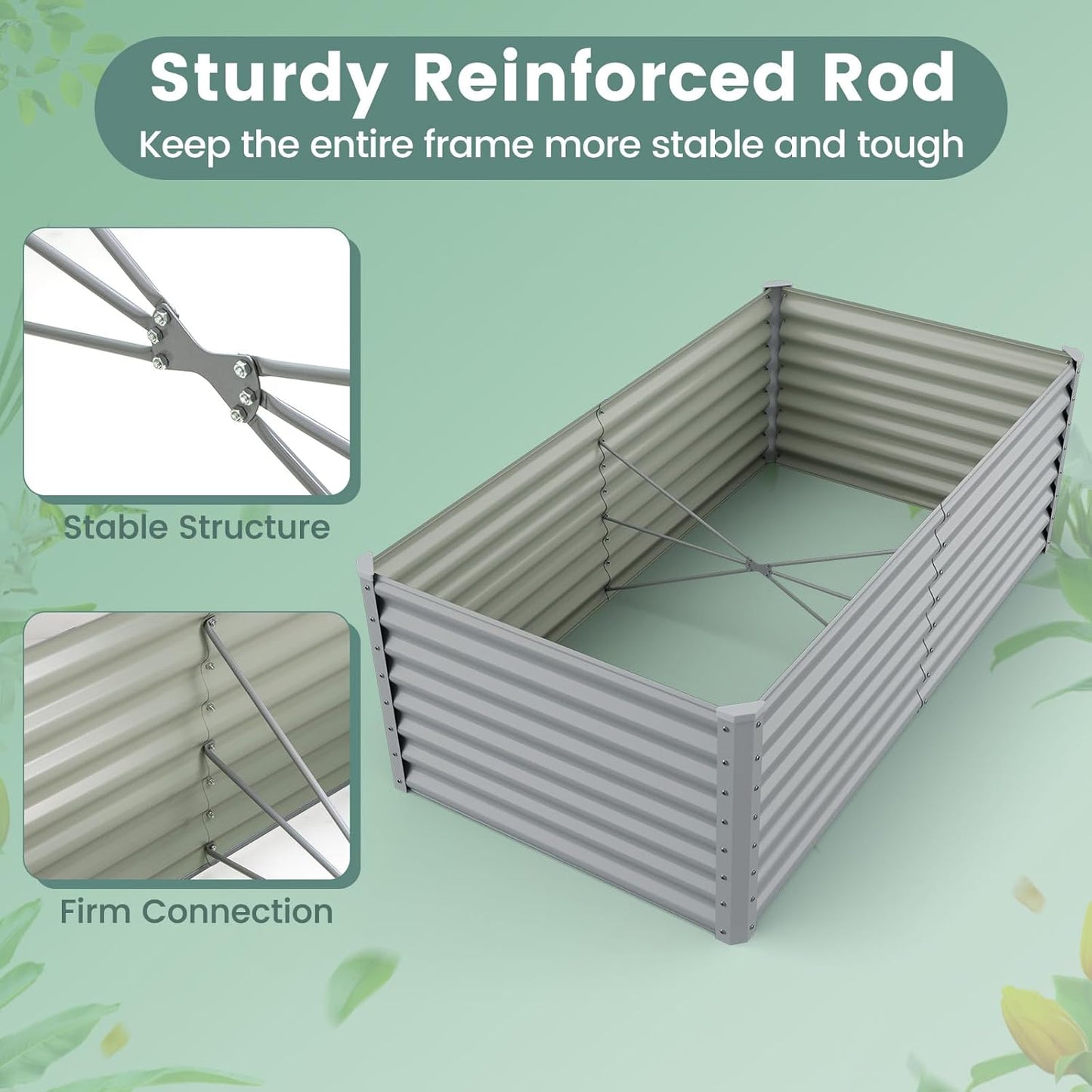 2 Pieces Raised Garden Beds, Metal Garden Planter with Open Bottom, Sprayed Plate & Thickened Corner Protectors, Outdoor Planter Box for Vegetables, Flowers & Herbs (Gray)