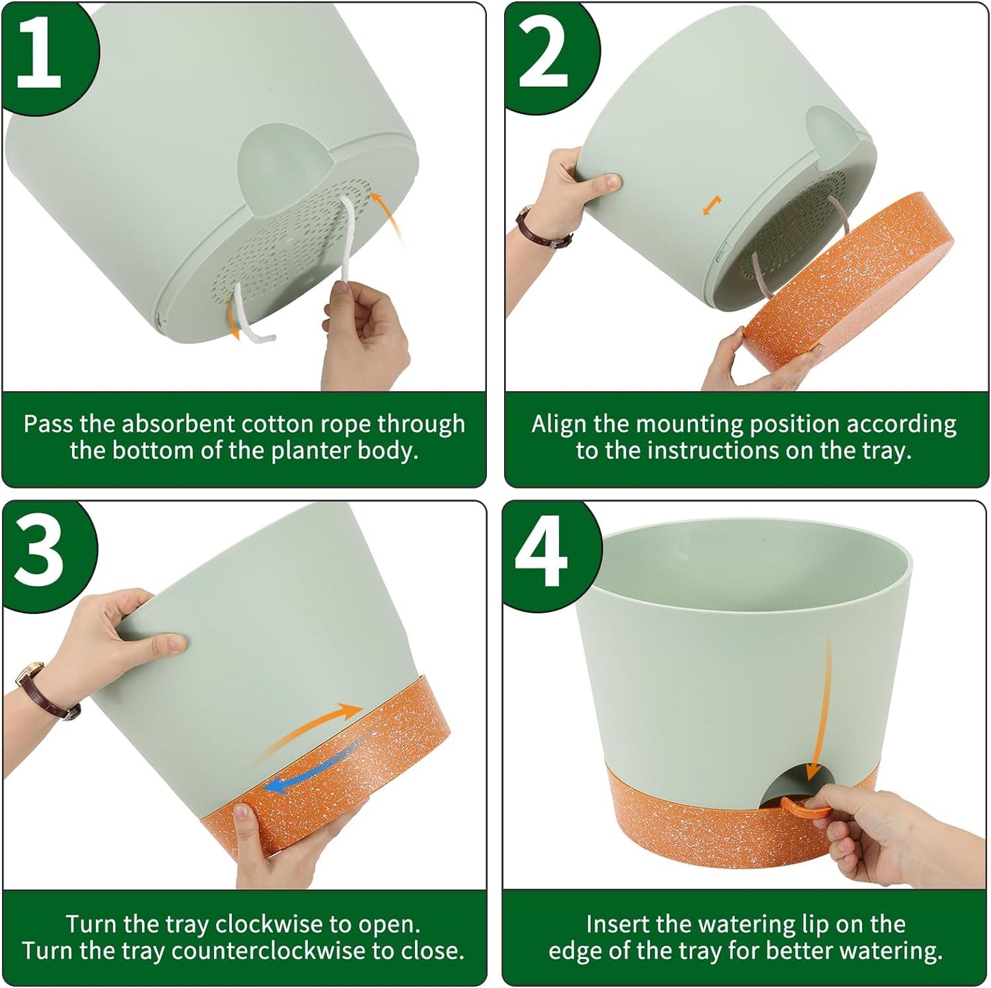 GARDIFE 12 inch Plant Pots, planters, Self Watering Pots, 2 Pack Large Plastic Flower pots with Deep Reservior and High Drainage Holes for Indoor Outdoor Plants and Flowers, Green