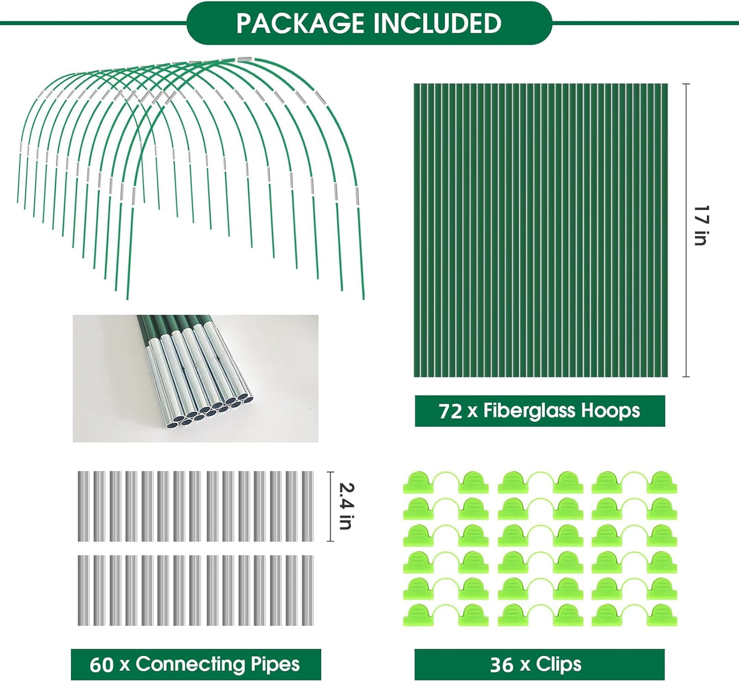 72pcs Garden Hoops for Raised Bed, 12 Sets of 8FT Long Greenhouse Hoops Grow Tunnel, Rust-Free Fiberglass Support Hoops Frame for Netting, DIY Plant Support Garden Stakes for Row Cover