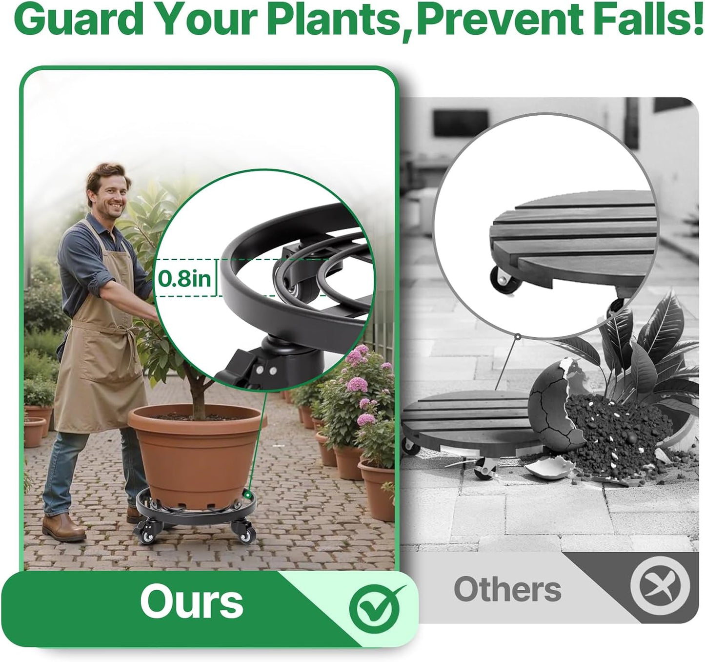 AMAGABELI GARDEN & HOME Plant Caddy with Wheels Heavy Duty 14“ 2 Pack Rolling Plant Stand Plant Dolly Iron Wheeled Lockable Casters Round Pot Mover Rollers Indoor Outdoor Planter Trolley Metal