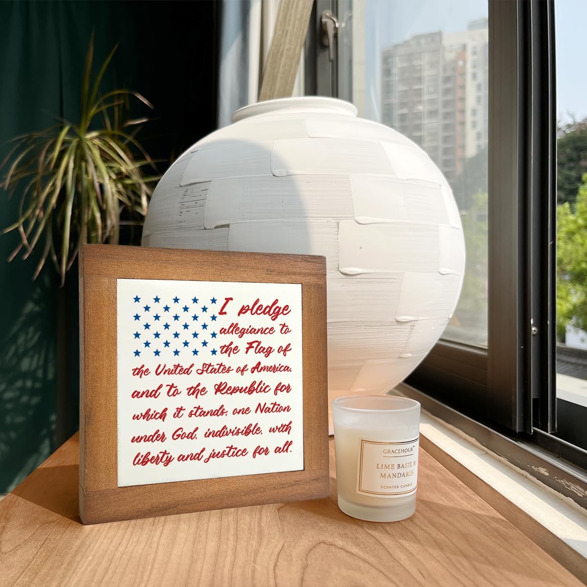 Patriotic Wood Plaque Sign, I Pledge Allegiance to the Flag of United States of America, Box Wood Plaques Desk Décor, American Flag Wooden Sign, 4th of July Decoration, Independence Day Decor A