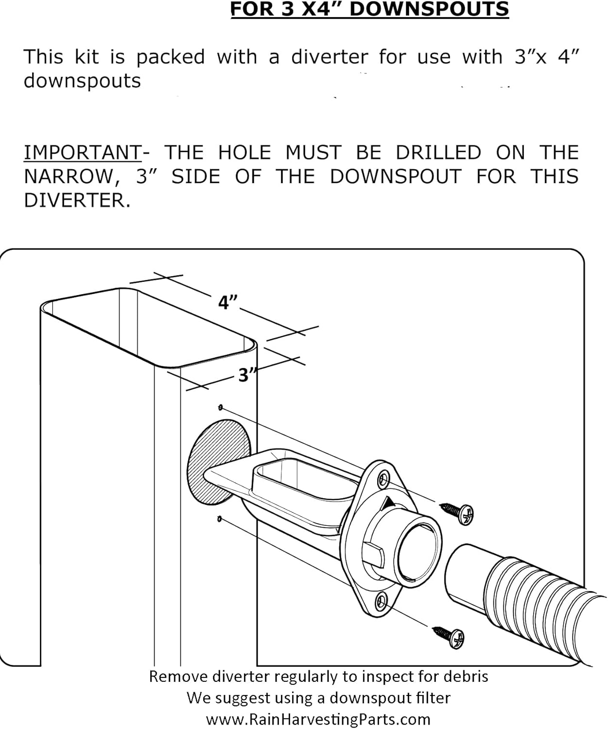 EarthMinded FlexiFit Diverter Upgrade for 3 x 4 Inch Rectangular Downspouts - For New or Existing Installations - Easy to Install - Catch Rain Water for Outdoor Chores