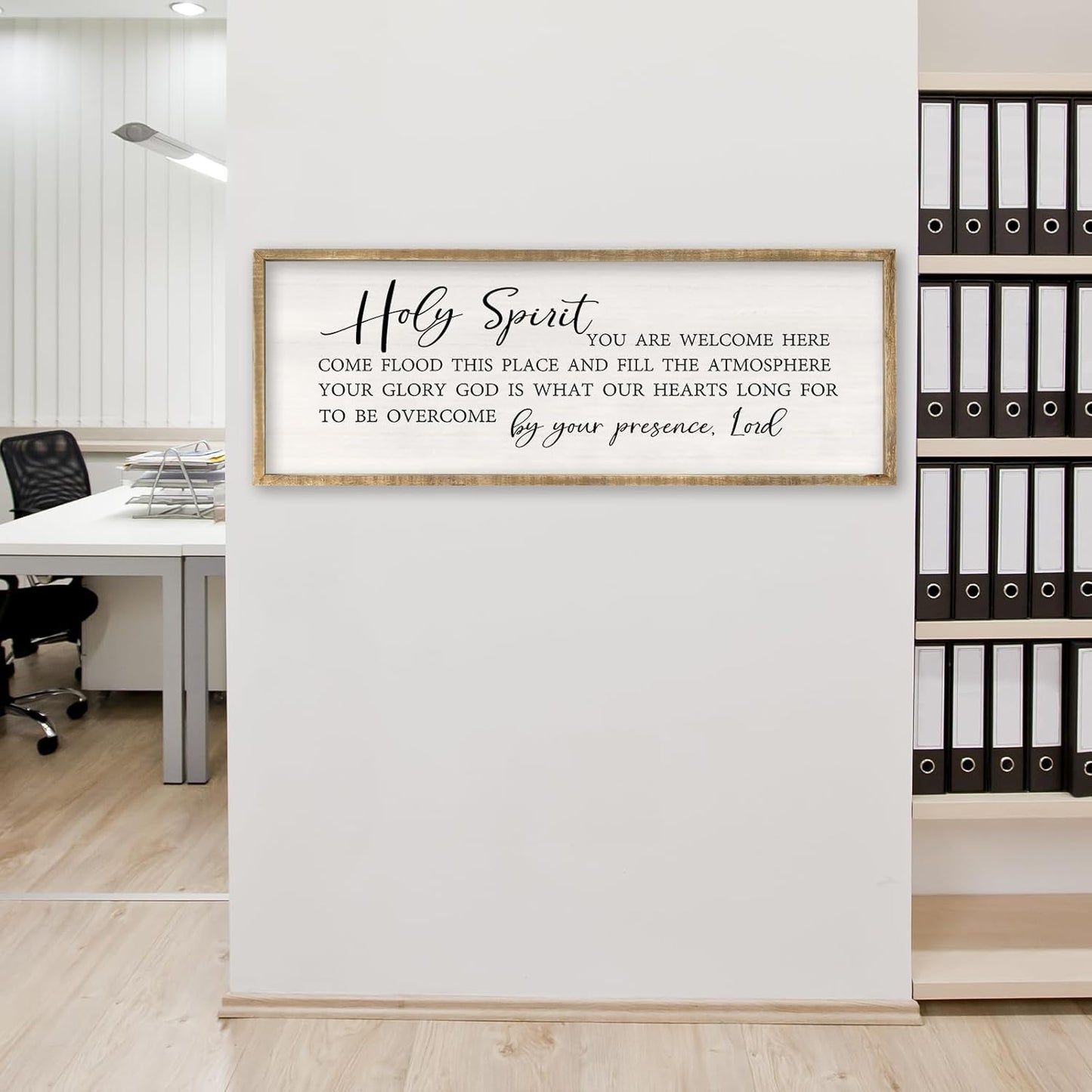 Holy Spirit You are Welcome Here Wall Decor Art 40x15 Inch Large Christian Song Bible Verse Plaque Wood Framed Sign Living Room Scripture Quote Religious For Office Wall Hanging (Wood)