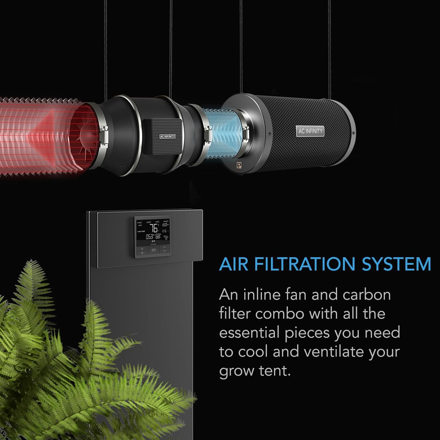 AC Infinity Air Filtration PRO Kit 8”, Inline Fan, Temperature Humidity VPD Controller with WiFi App Control, Carbon Filter, Ducting, Ventilation System for Grow Tents, Hydroponics, Indoor Gardening