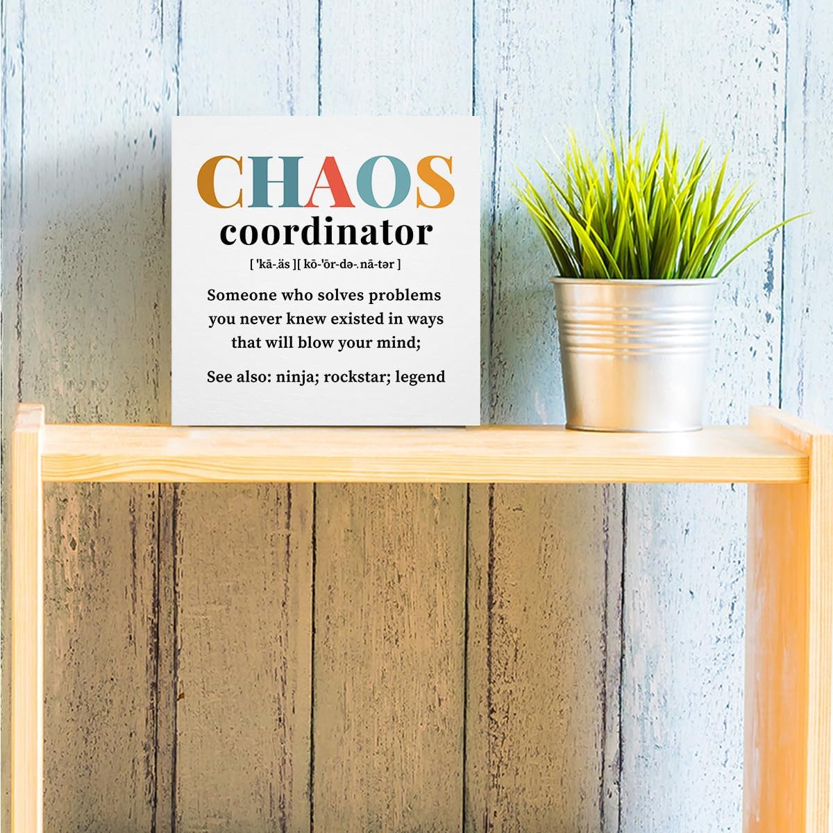 Chaos Coordinator Gifts Office Decor Wooden Box Sign, Administrative Professional Day Gifts Thank You Gifts for Boss Coworker Teacher Nurse Decorative Office Desk Accessories Table Shelf Plaque Sign