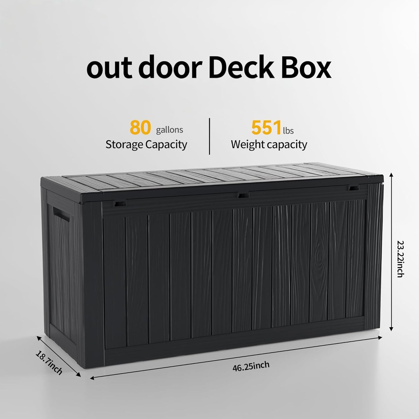 80 Gallon Deck Box, Resin Outdoor Indoor Waterproof Storage Box, Lockable Storage Box With Handle for Patio Furniture - Garden Tools - Swimming Pool Tools UV-Resistant, Black
