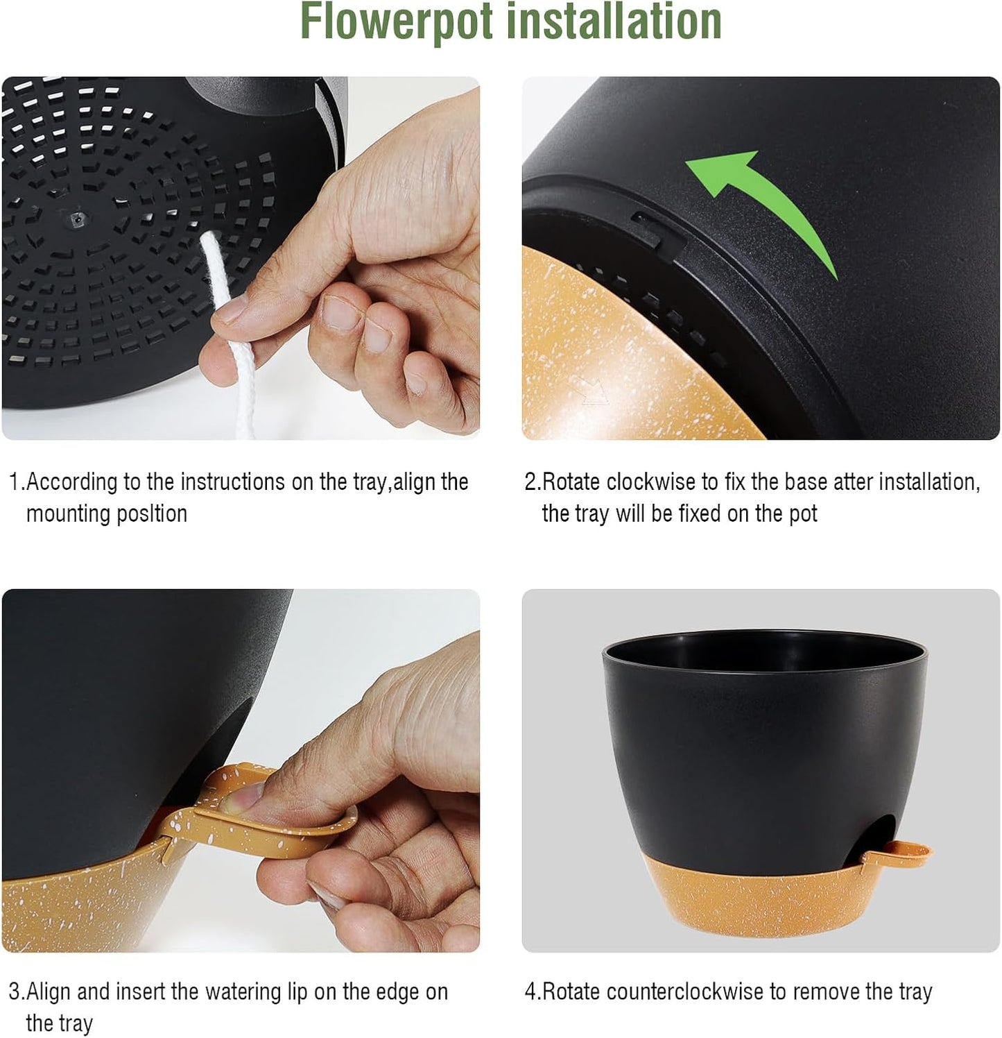 8 inch Self Watering Pots, 2 Pack Plastic Planters with Mesh Drainage Holes for Garden Plants and Flower, Plants Pots with Deep Reservoir for Indoor Outdoor Plants, Black with Brown