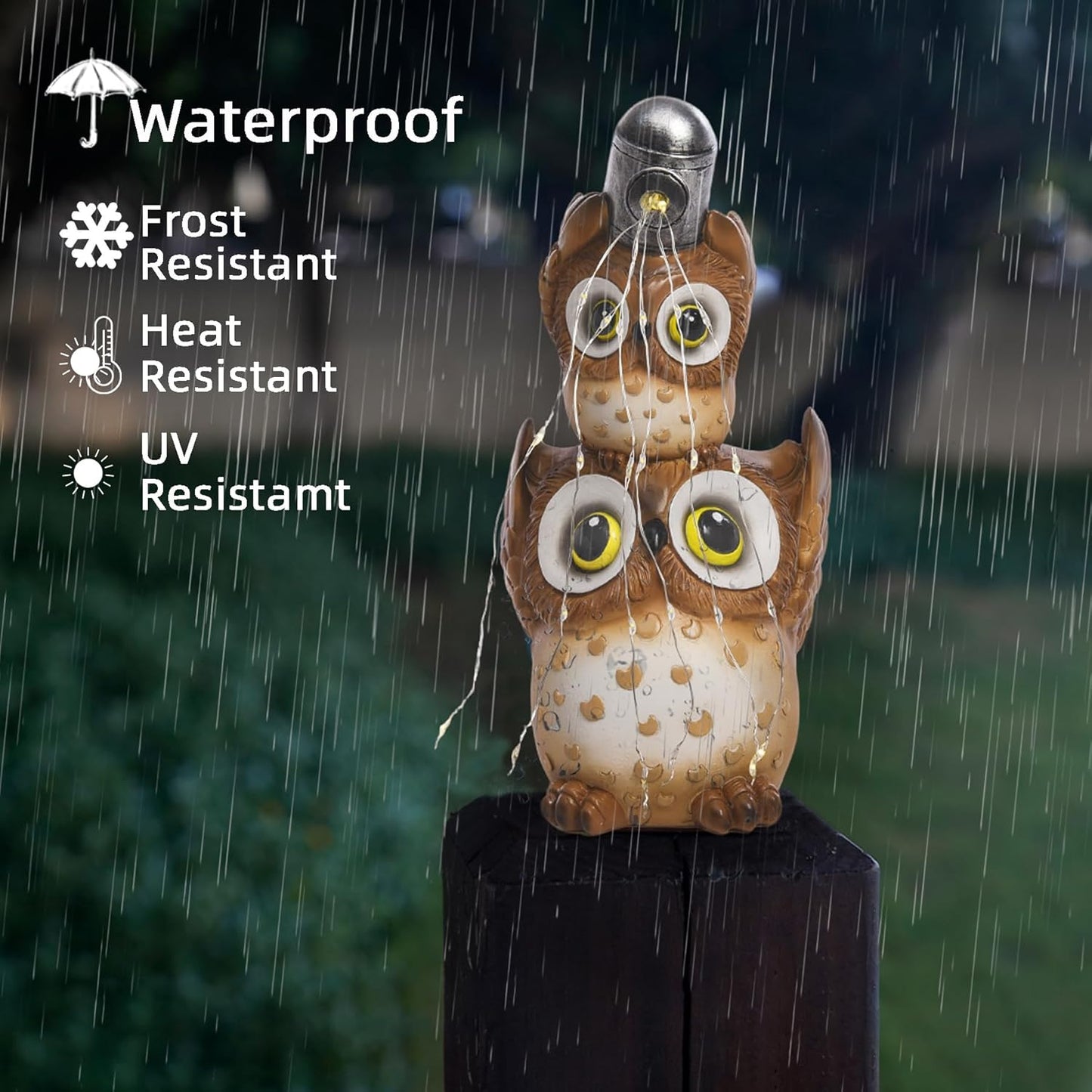 Solar Garden Statues Outdoor Decor, Watering Owl Statue Garden Decor, Resin Yard Decorations Outdoor for Patio, Porch, Balcony, Lawn Ornaments, House Warming Birthday Gifts for Mom Women Grandma