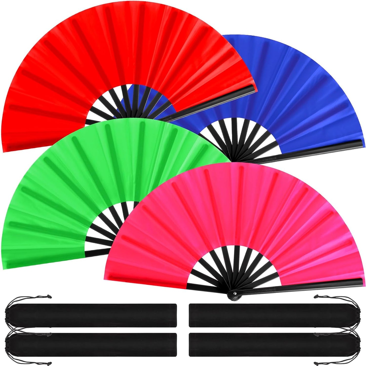 Blulu 4 Pcs 11 Inch Large Folding Hand Fans for Line Dancing Clapping Popping Rave Fans for Kids Women Men for Dancing Boots on The Ground Festival Party Decoration(Classic Style, Chic Color)