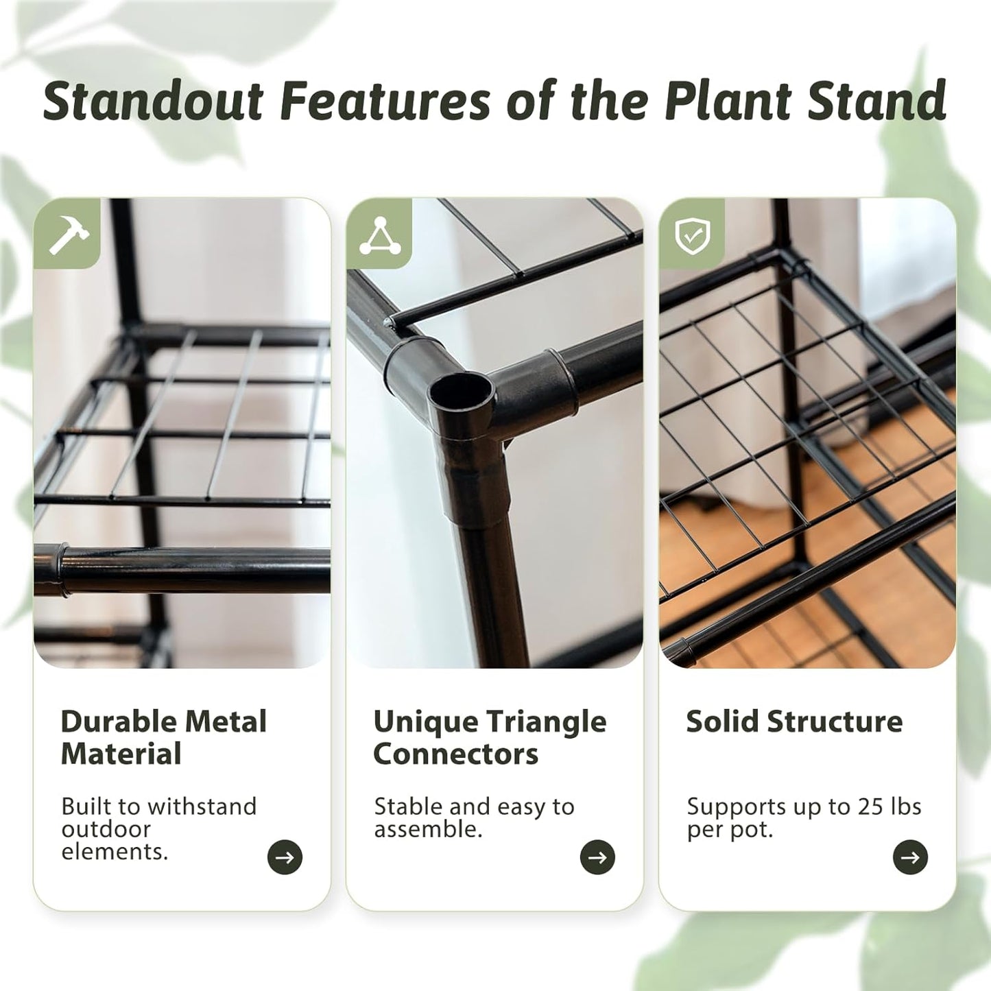 Metal Plant Stand Outdoor 62.2" Tall Plant Shelf for Plants 12 Pots Large Plant Sheves for Indoor Plants Living Room Heavy Duty Rack Garden Balcony Patio Hanging Planter