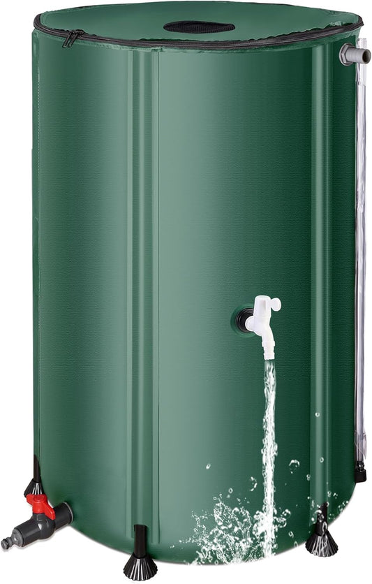 Collapsible Rain Barrel Water Collection System - 100 Gallon Portable Water Storage Tank,Foldable Rainwater Collect System Downspout, Water Catcher Container with Filter, Spigots＆Overflow Kit,Green