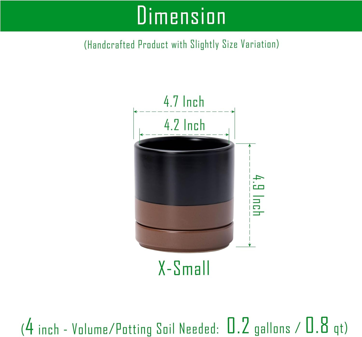 D'vine Dev 4.7 Inch Ceramic Planter Pot with Drainage Hole and Saucer, Indoor Cylinder Round Planter Pot, Black/Speckled Tan, 94-O-B-7