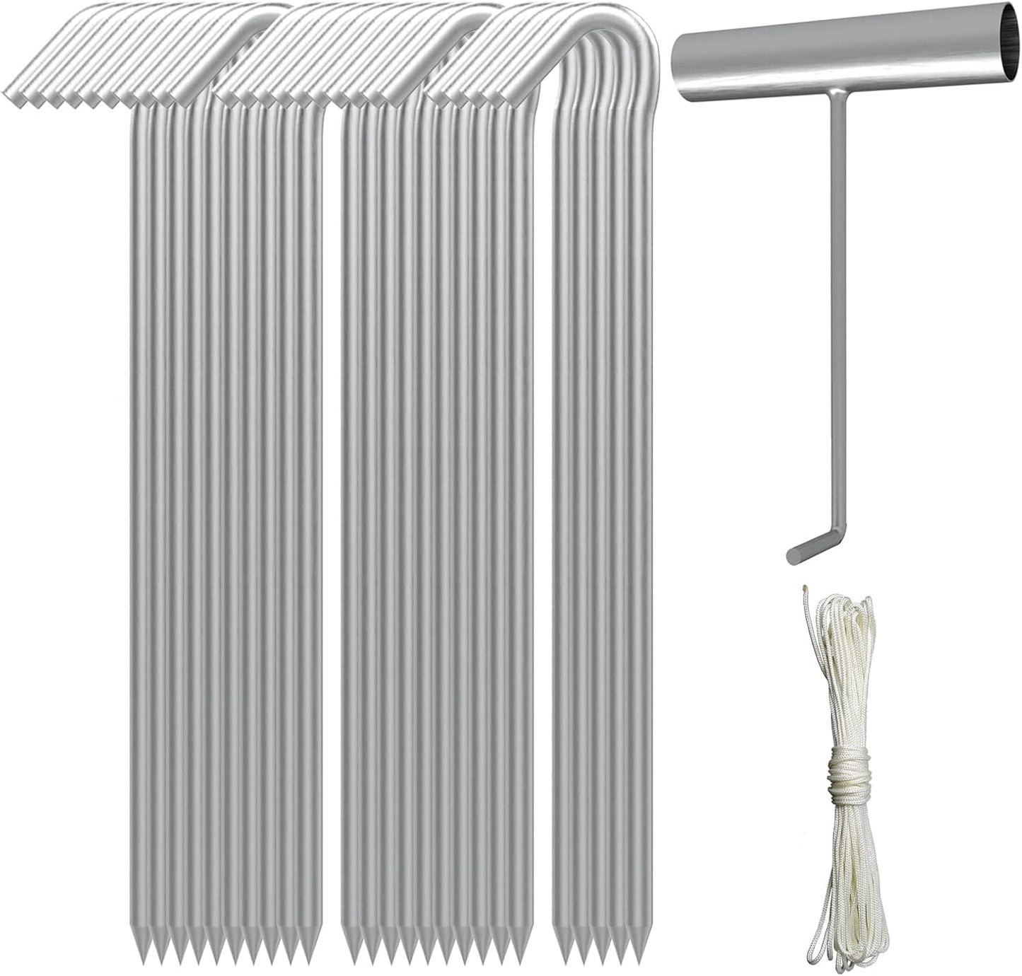 AAGUT Tent Stakes, Tent Stake Metal Garden Edging Fence Hooks Yard Camping Stake Heavy Duty Galvanized 9 Inch (9 Inch Tent Stakes KIT, 25)