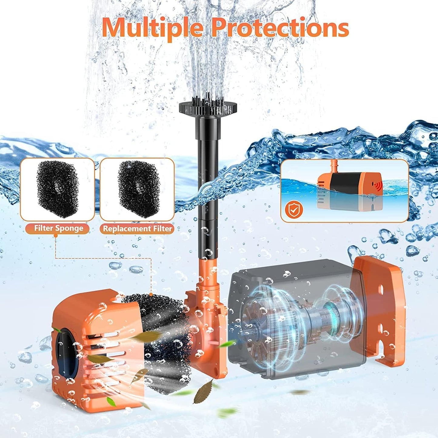 Antfraer 25W Solar Water Pump with 2600mAh Battery Backup, Solar Fountain Pump with Water Flow Adjustable, Submersible Solar Water Fountain Kit with PVC Tubing & 17Ft Long Cord for Fish Pond Waterfall