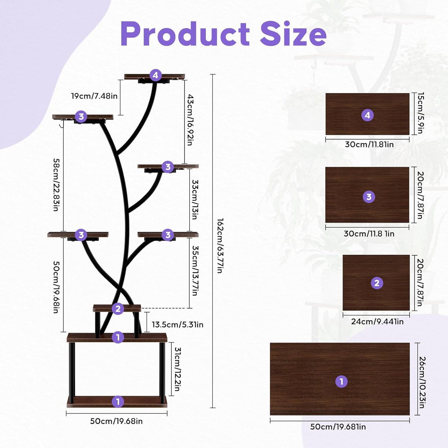 Plant Stand Indoor, 8 Tiered 64" Tall Plant Stands with Grow Lights, Metal Plant Shelf for Multiple Plants, Corner Plant Stand, Modern Home Decor for Living Room, Patio