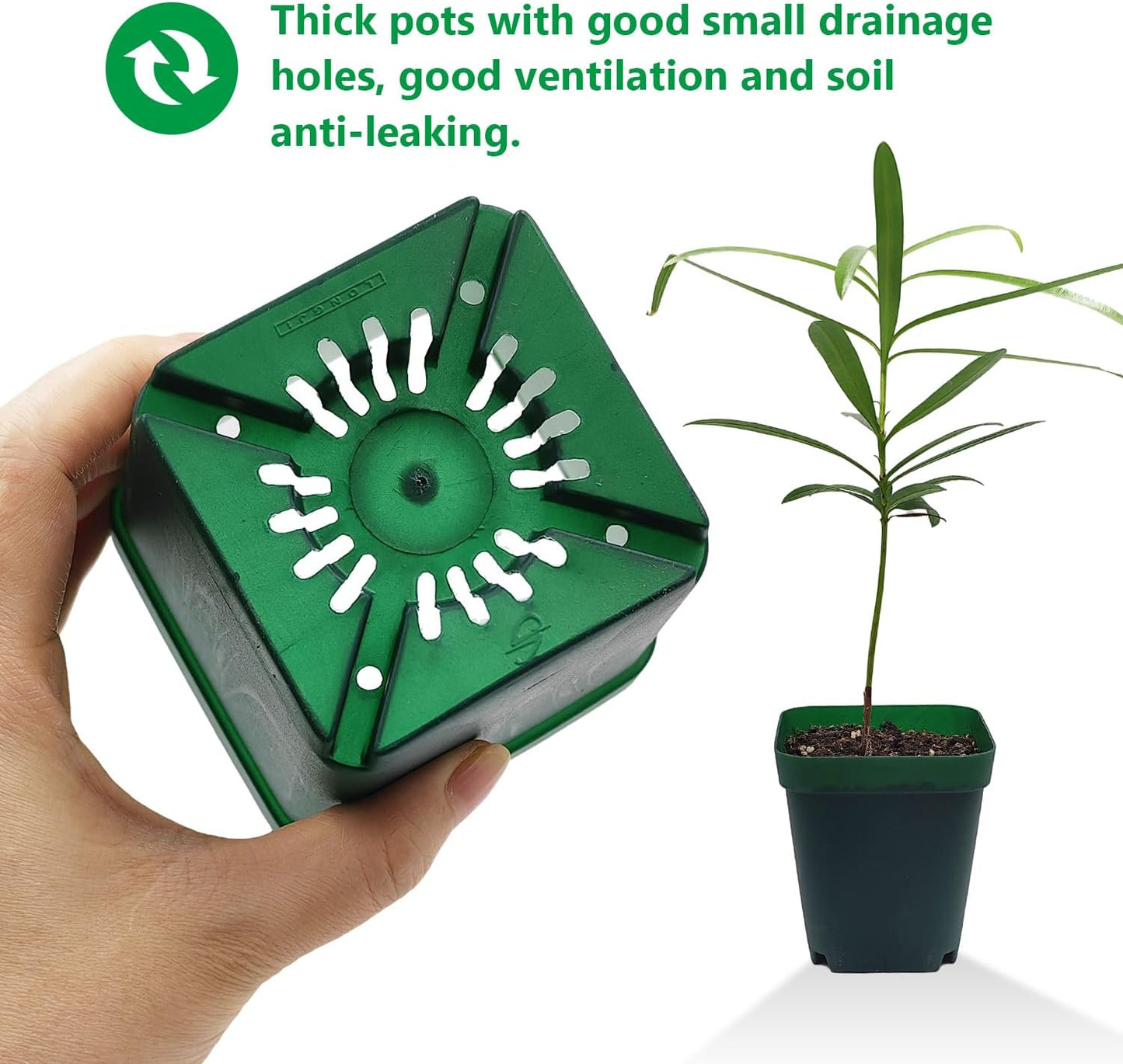 Square Nursery Seedling Pot 3.5 Inches 90 Pcs, Small Nursery Pot Plastic Thick and Sturdy Seed Start Germination Pot for Plant Propagation and Seeding(Green,3.54 Inches, 90Pcs)