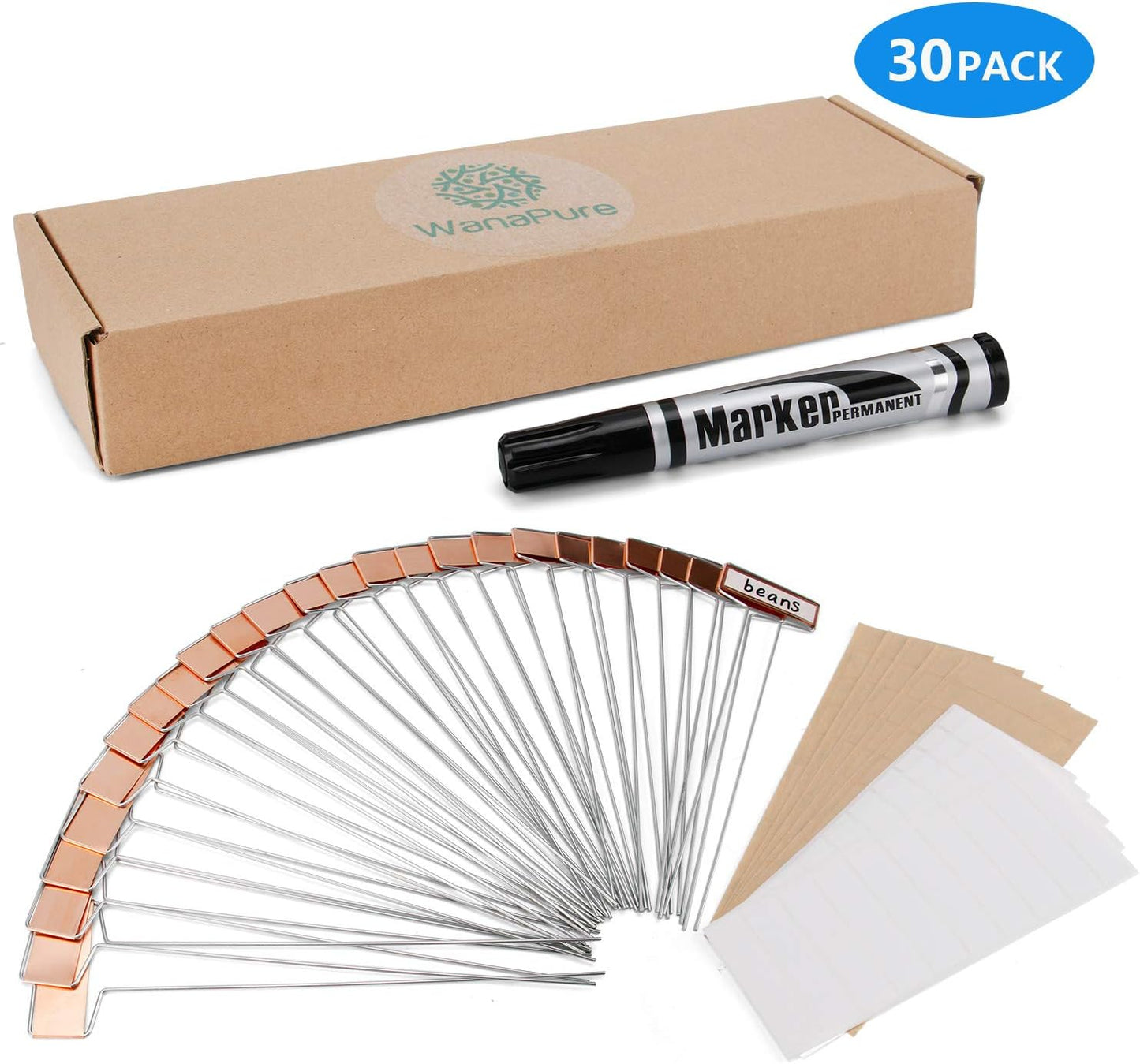 30PCS Copper Metal Plant Tags Plant Labels with 60Pcs Labels, Rainproof PET Film & Permanent Pen, 10" Weatherproof Banner Garden Markers, Marking Protection Seedling Signs Nursery Tags