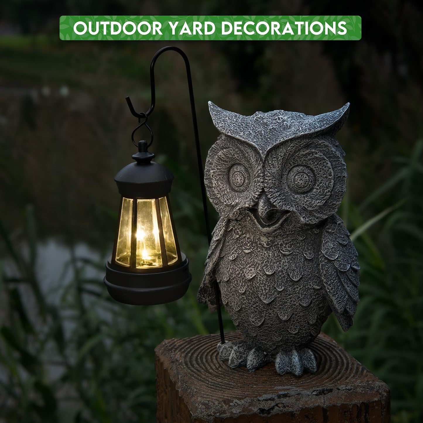 Owl Solar Garden Outdoor Statues, Resin Owl Figurine Decorations with Solar Lights Lantern for Patio, Balcony, Home, Yard Art, Lawn Ornaments, Porch, Garden Gifts for Grandma Mom Women