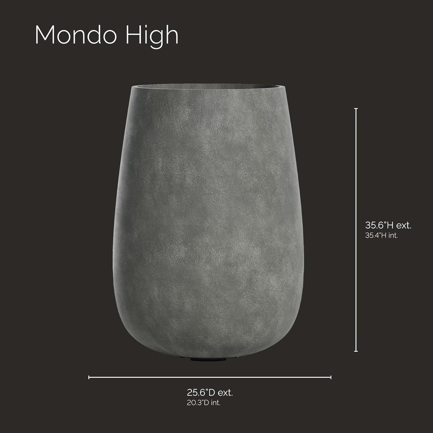 Mondo High Tall Planter – Grey Stone Finish – Fiberglass Indoor/Outdoor and Weather-Resistant Round Planter (25.6" D x 35.6" H Exterior, 20.3" D x 35.4" H Interior)