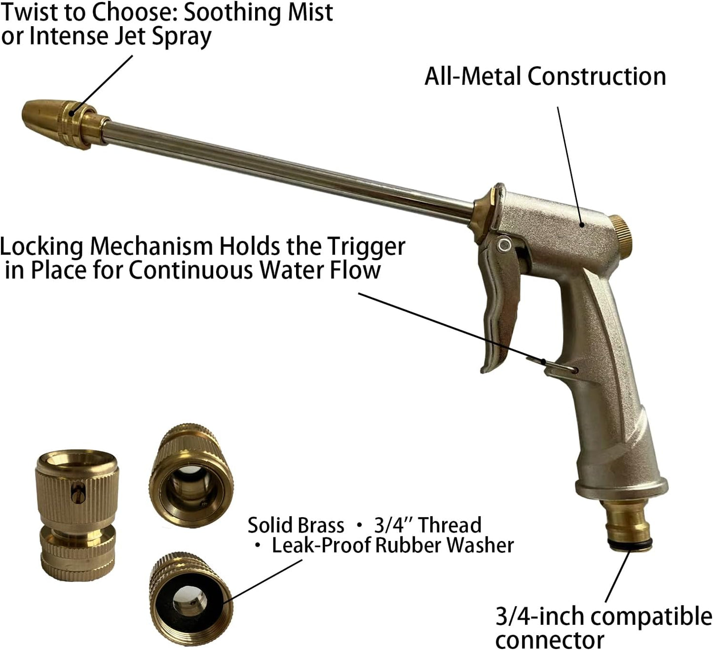 Garden Hose Nozzle, Metal Hose Sprayer with Adjustable High Pressure Spray Patterns for Car Washing, Watering Plants & Lawn, Patio Cleaning, Deck Rinsing, Dog Shower & Outdoor Irrigation Use