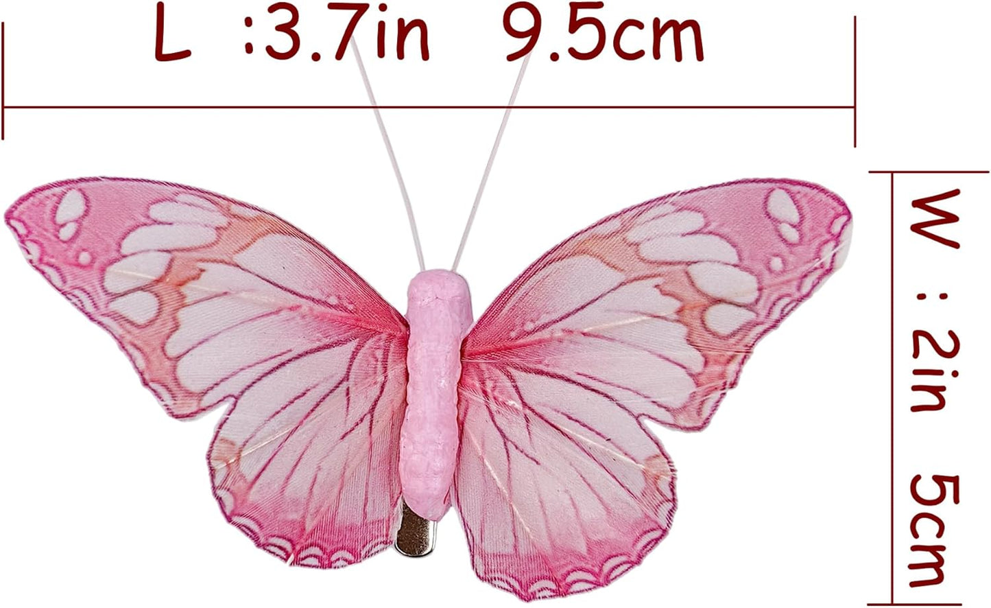 Cartanfill- Artificial Feather Simulation Butterfly Party Decoration Set, a Set of 12 Pieces with Clips, Used for Home Decoration in 12 Colors.… (C Wire)