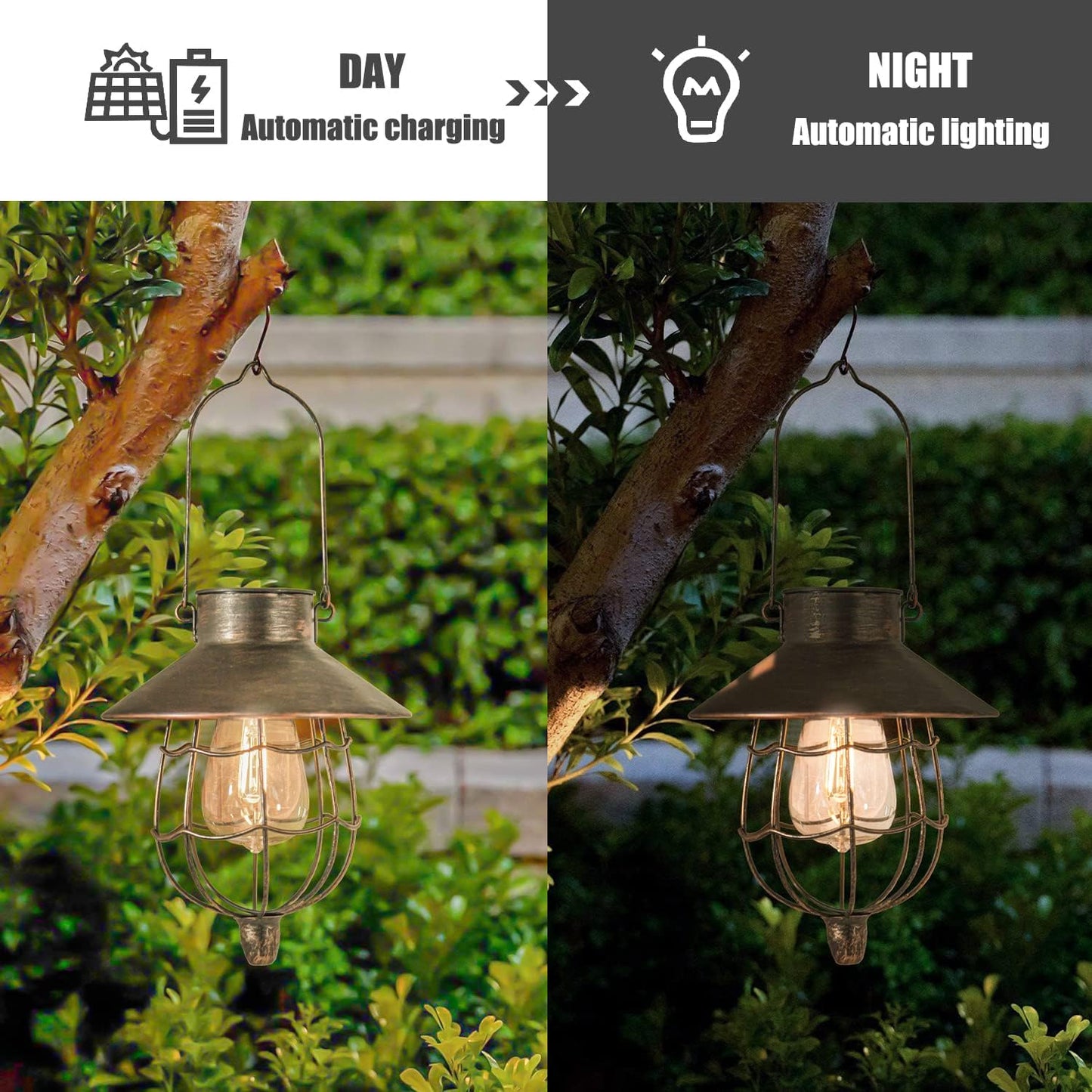 YAKii 6 Pack Solar Lantern Hanging Waterproof Outdoor Metal Solar Lamp with Warm White Light Decorate for Yard Garden Pathway Patio Porch (Antique Copper)