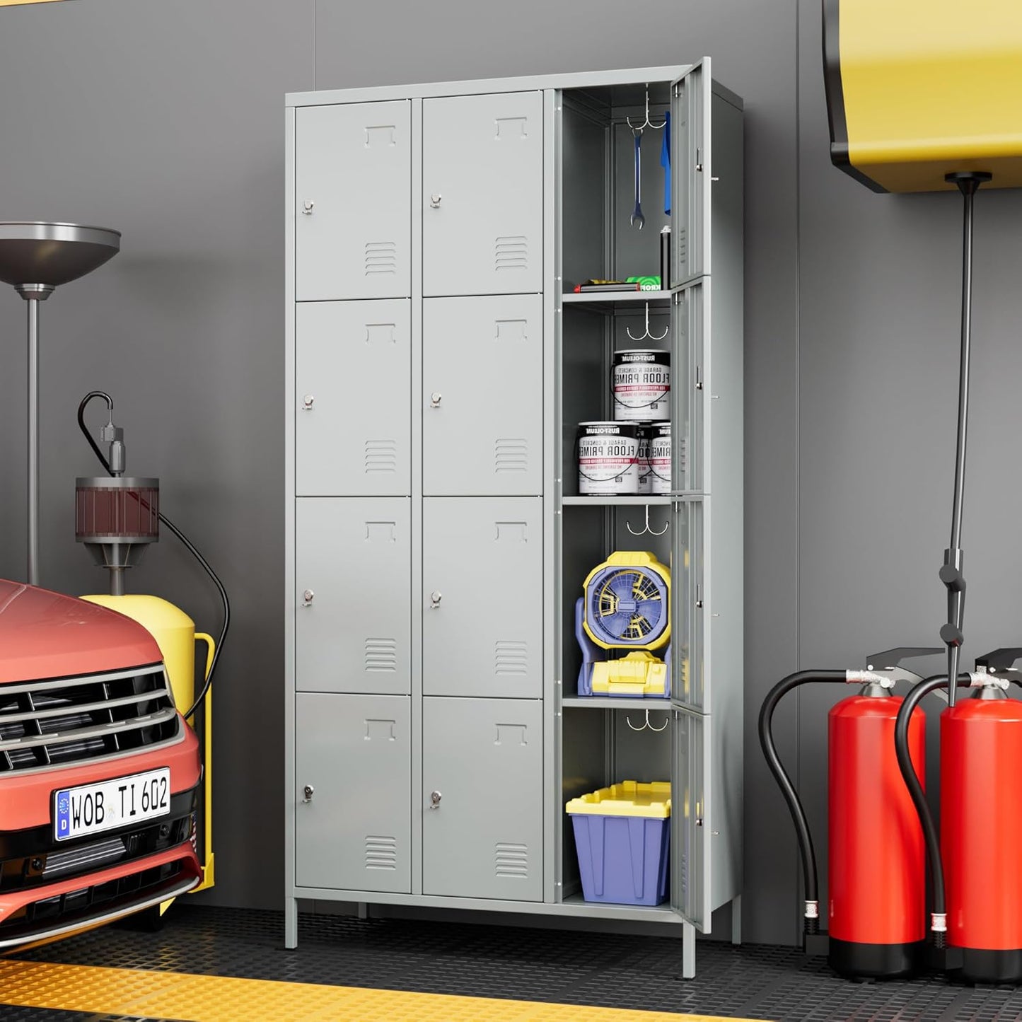 12 Doors Employee Lockers,Metal Storage Lockers for Employees with 12 Hooks for Offices School Gyms Home,Assembly Required,Light Gray