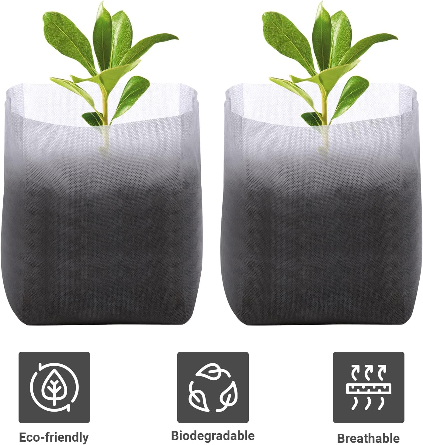 GREANER Fabric Seedling Plant Grow Bags, 200 PCS Non-Woven Plant Nursery, 9.8x11 inches Biodegradable Plant Starter Bags for Tree, Flower, Vegetable, Fruit, Saplings, Home Garden Supply