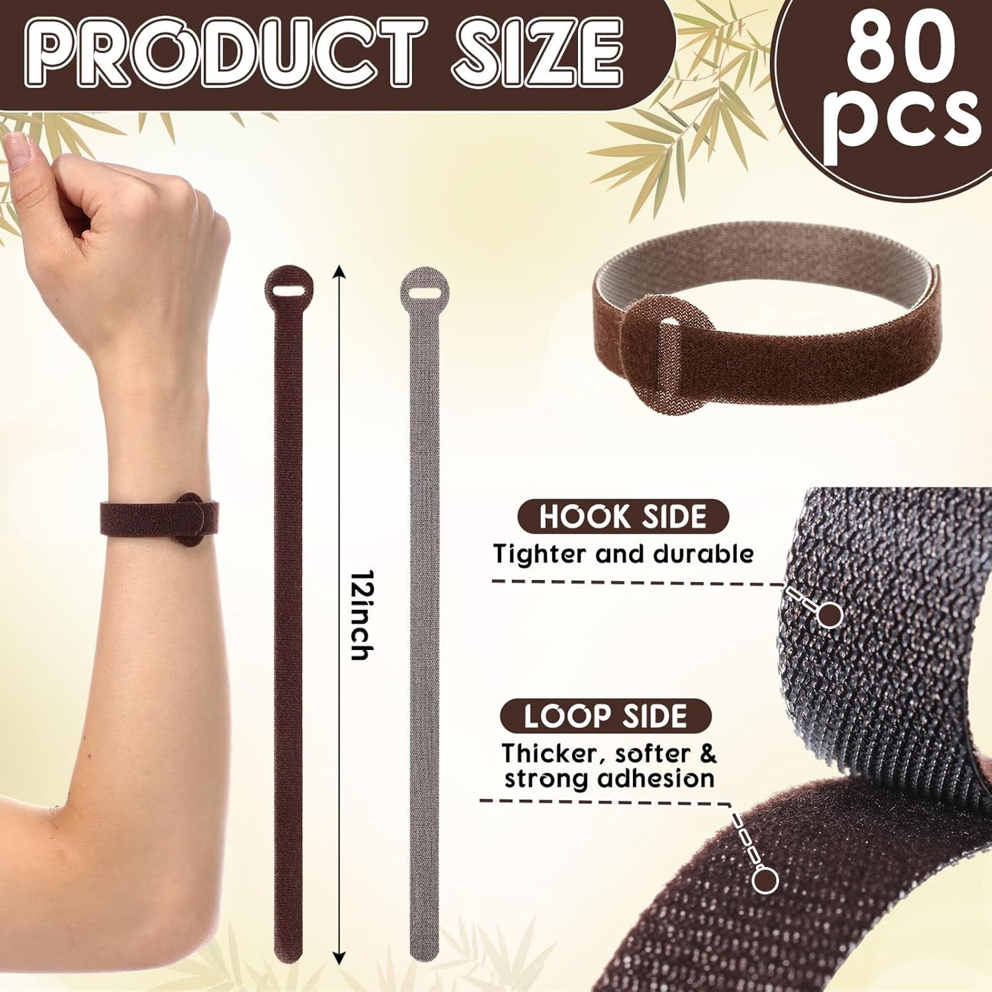 80 Pcs 12 Inch Christmas Garland Ties Brown Adjustable Holiday Banister Ties Reusable Fastener Strap Nylon Garden Plant Cable Strap Christmas Tree Wreath Hook Loop Organizer for Home Office