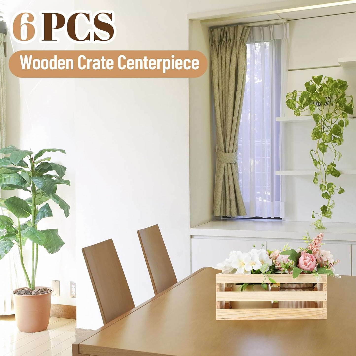 6 Pcs 12.5'' Large Wooden Crates for Crafts Unfinished Wood Crate Box for Display DIY Decorative Storage Basket Container Bulk for Decor, Kitchen Home, Pantry, Bedroom, Milk, Book, Arts