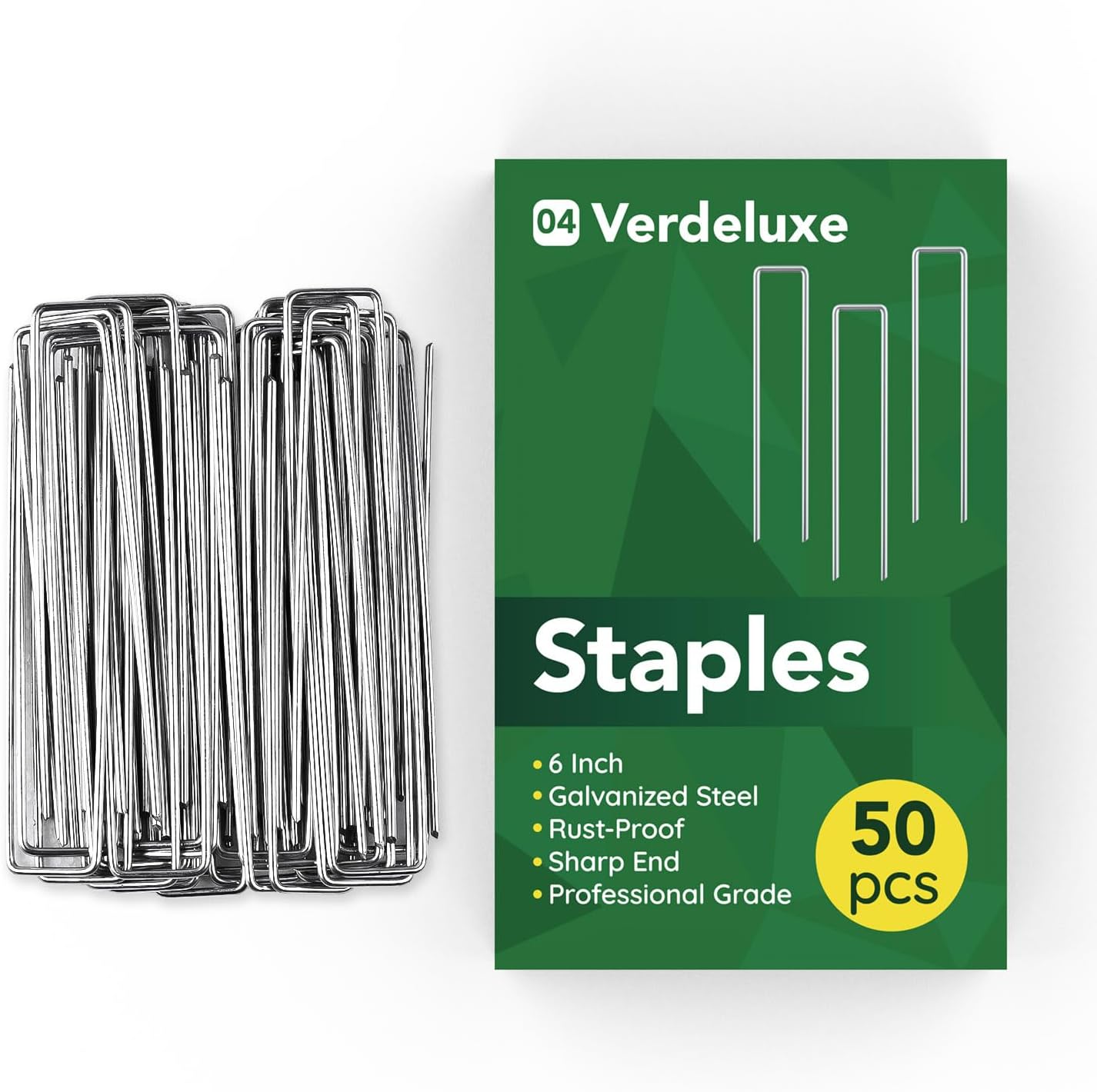 50 Pack Garden Staples,6 Inch 11 Gauge Galvanized U-Shaped Garden Stakes,Heavy-Duty Ground Lawn Stakes for Inflatables,Irrigation Tubing,Holding Fence,Weed Barrier Fabric,Decoration