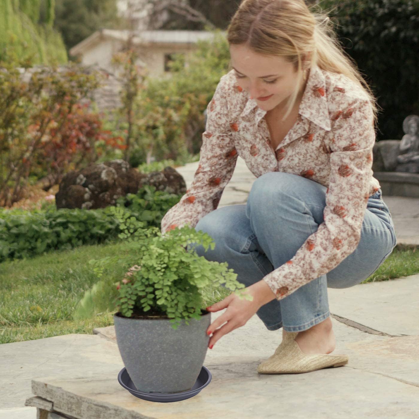 2 Pack Plant Saucer Drip Tray 11 12 inch, Pot Base for Plants Indoor, Plastic Flower Planter Saucers and Drip Trays for Outdoors, Heavy Durable Plant Plate Water Catcher (12", Dark Gray)