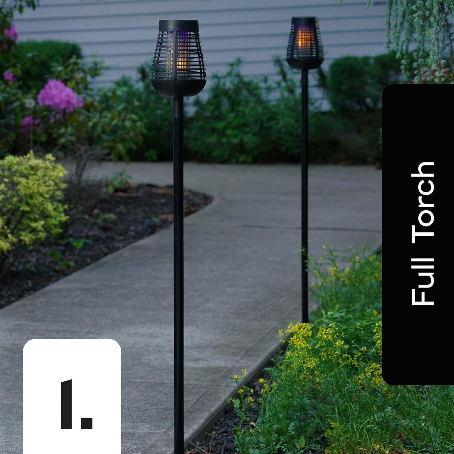 PIC Bug Zapper, 600V Solar Powered Insect Trap & Fly Zapper for Outdoor Use, LED Flickering Flame, Activates Automatically in Dark, Weatherproof Outdoor Fly Trap, Kills Bugs on Contact, Twin Pack