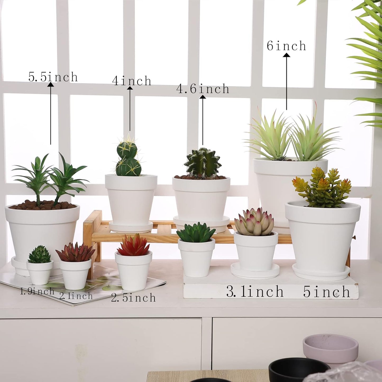 Terra Cotta Pots with Saucer- 6-Pack Large Terracotta Pot Clay Pots 5.5'' Clay Ceramic Pottery Planter Cactus Flower Pots Succulent Pot with Drainage Hole- for Plants,Crafts terra cotta planter(White)